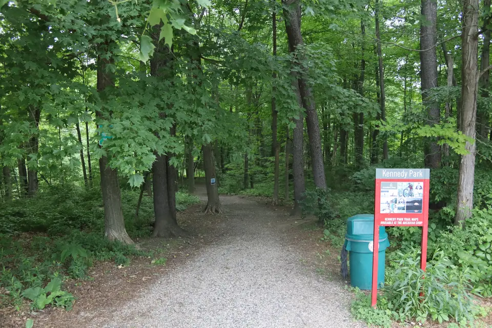Entrance to Kennedy Park at the Arcadian Shop. The trail shown is the accessible Woosley Trail.