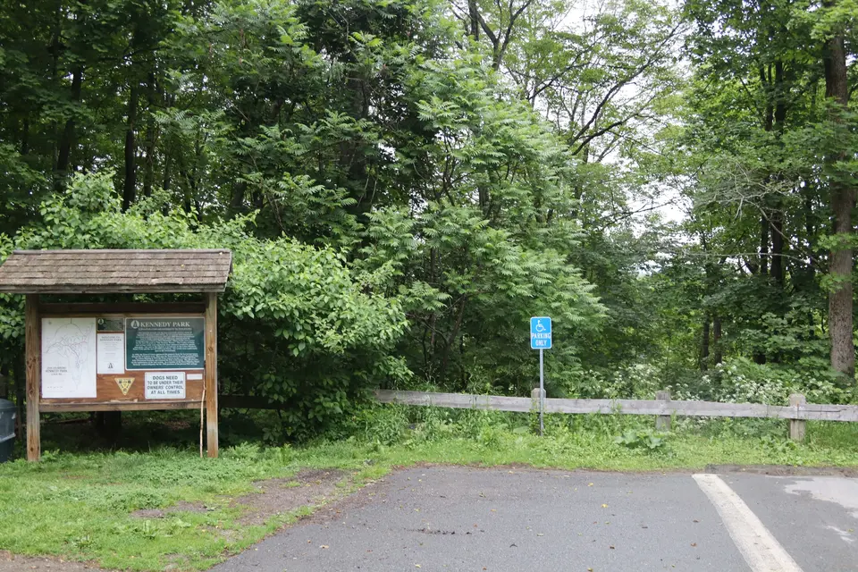 Accessible parking space at the Aspinwall Road trailhead.
