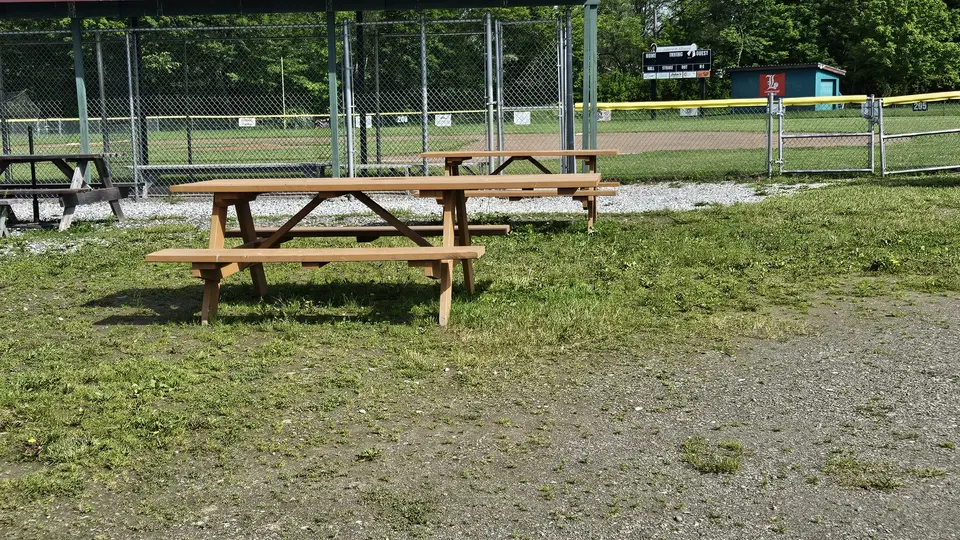 The accessible picnic table, seen near the parking lot