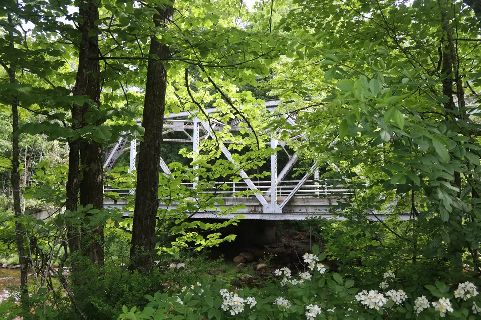 Roosterville Road crosses the Farmington River, taken from the Colebrook River Lake parking area.