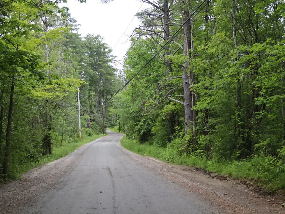 View of the entrance and parking area to Edith Wharton Park, off Laurel Lake Road.