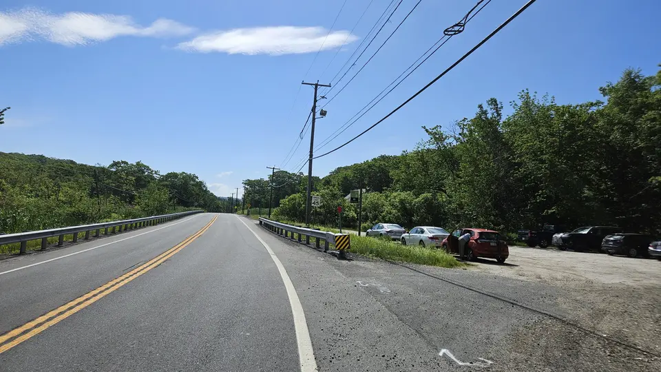 The road and the parking lot.