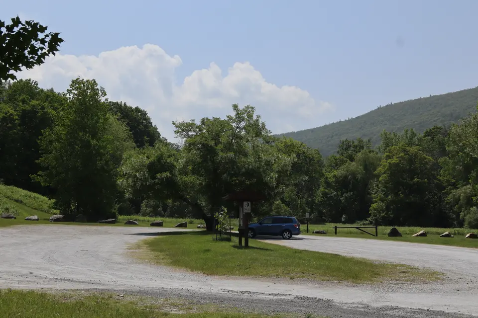 Parking lot for the Jug End State Reservation, down a brief gravel road off Jug End Road.