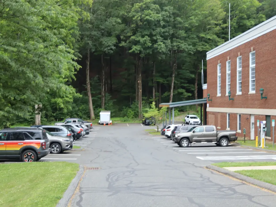 Parking area for Laurel Hill on the side of Stockbridge Town Hall.