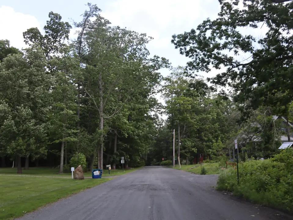 Haley Road facing East, with parking for McAllister Wildlife Refuge to the right.