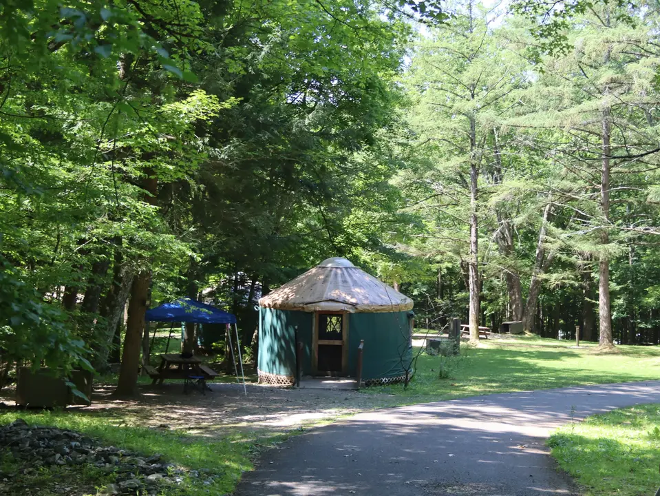 The yurt section of the October Mountain Campground, accessible from campground roads.