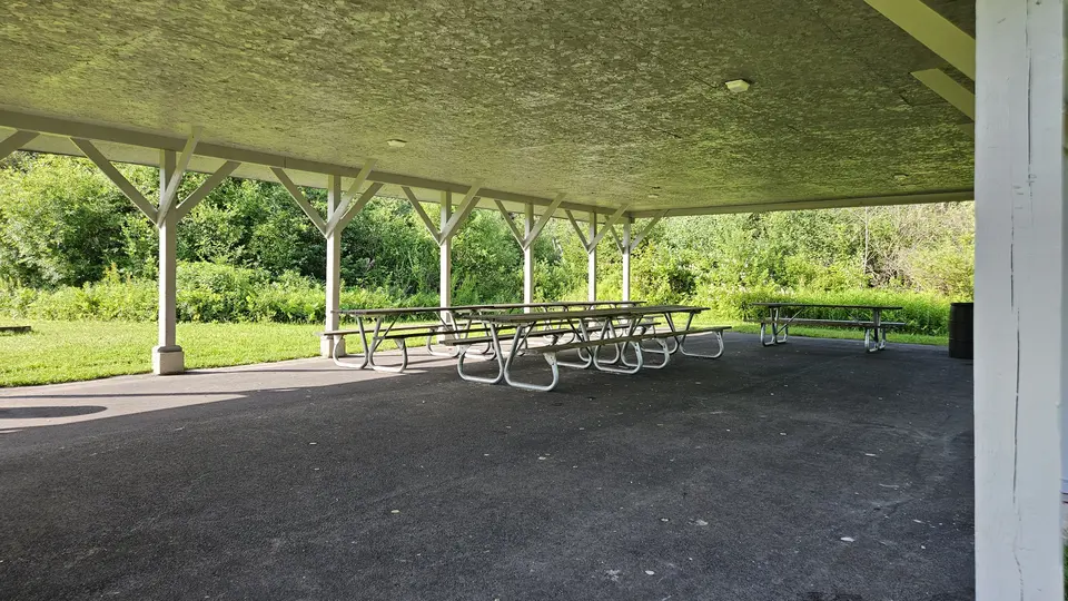 Picnic tables under the pavilion