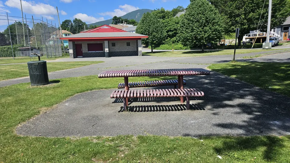 The accessible picnic table, connected to the parking lot.
