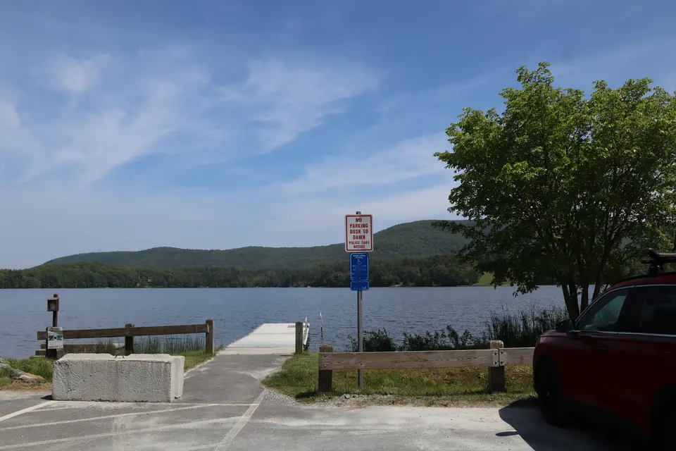 Accessible parking spot near the dock and boat ramp, facing Richmond Pond