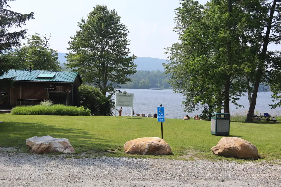 An accessible parking spot faces Stockbridge bowl.