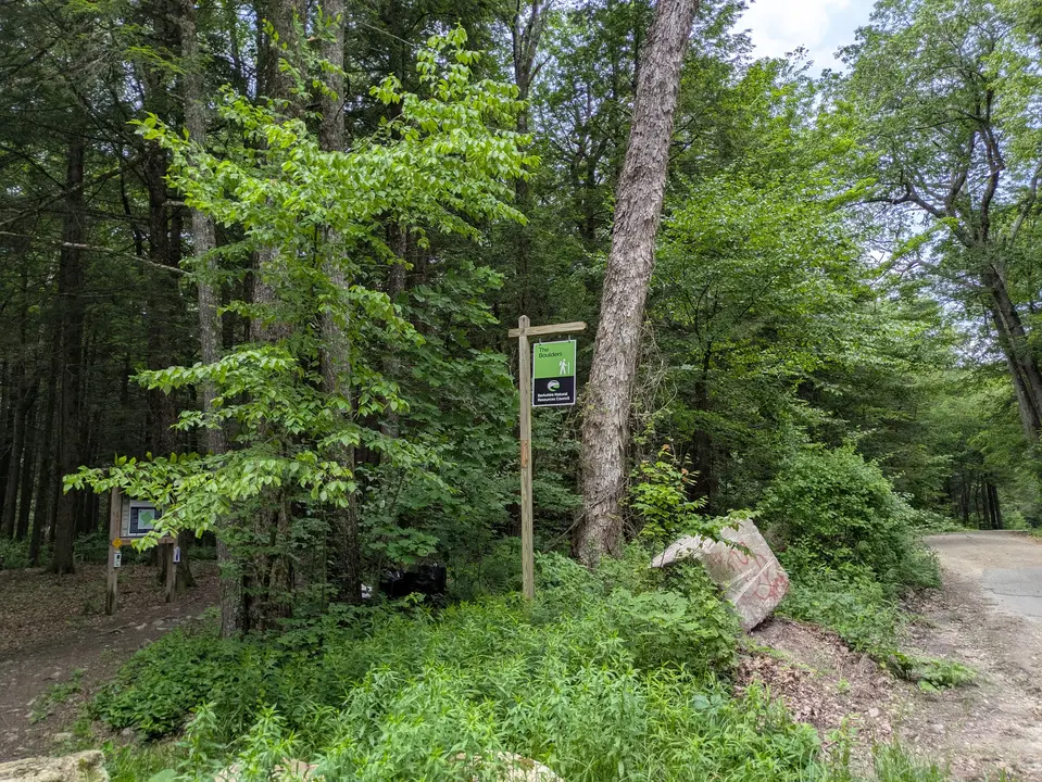 Trailhead sign for the Boulders