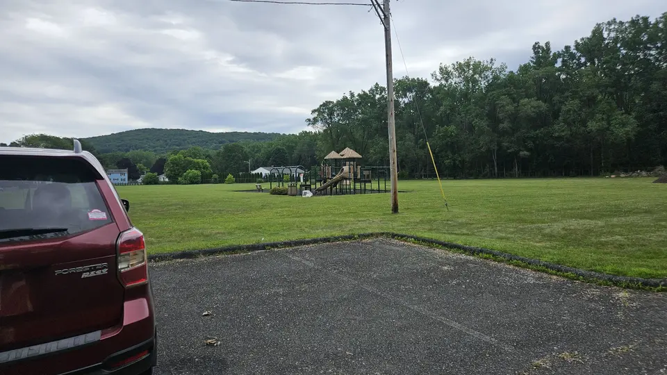 The playset, seen from the parking lot.