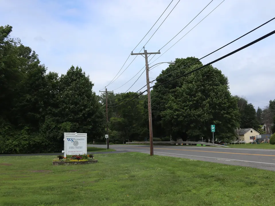 Entrance to West Stockbridge Town Park, which shares its grounds with the West Stockbridge Library. Entrance is off Stateline Road.
