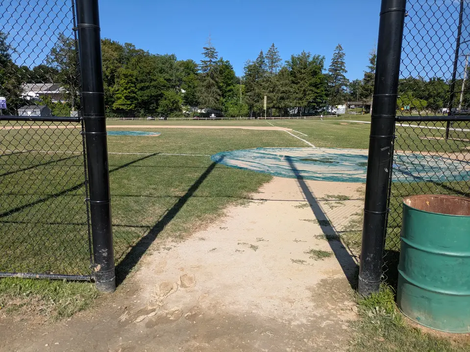 Entrance to baseball fields from walking path