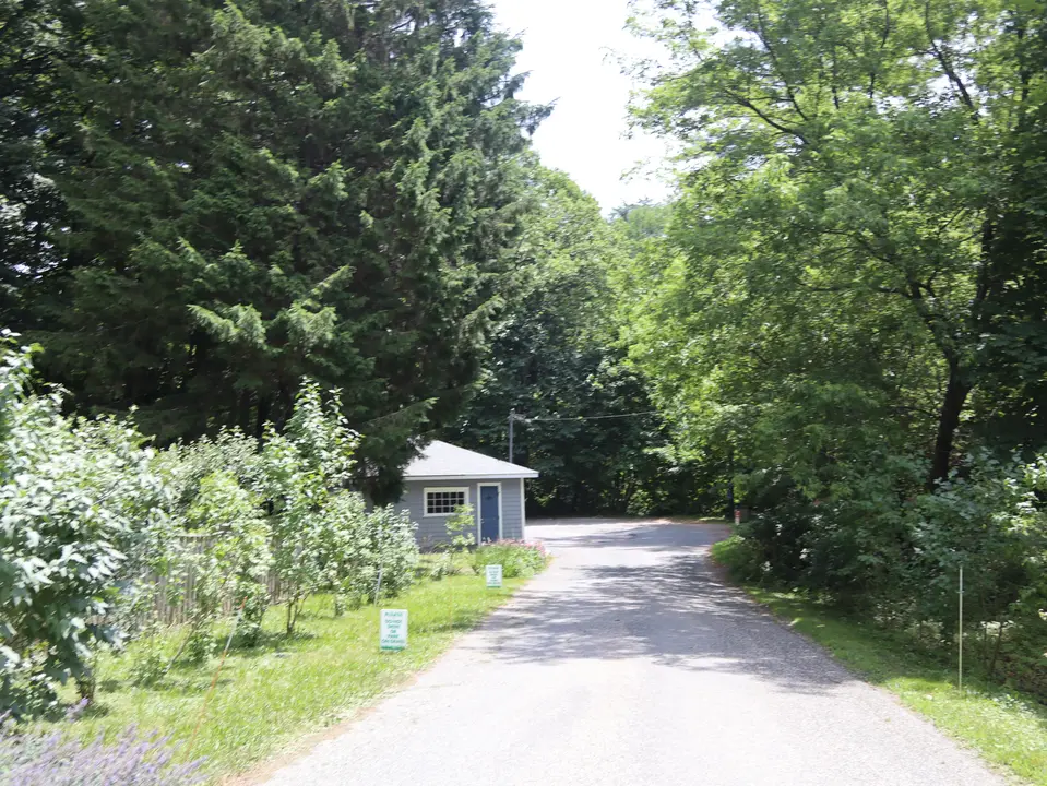 Entrance to the parking area for Goodrich Memorial Park, at the end of Park Street.
