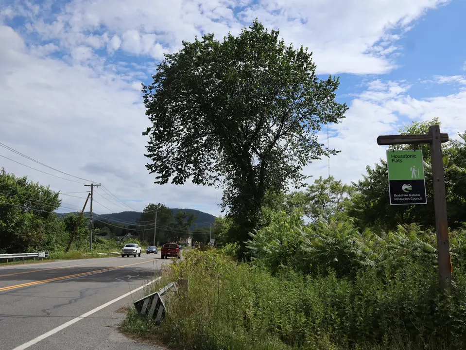 Entrance to the Housatonic Flats Preserve (left) off Route 7 South.