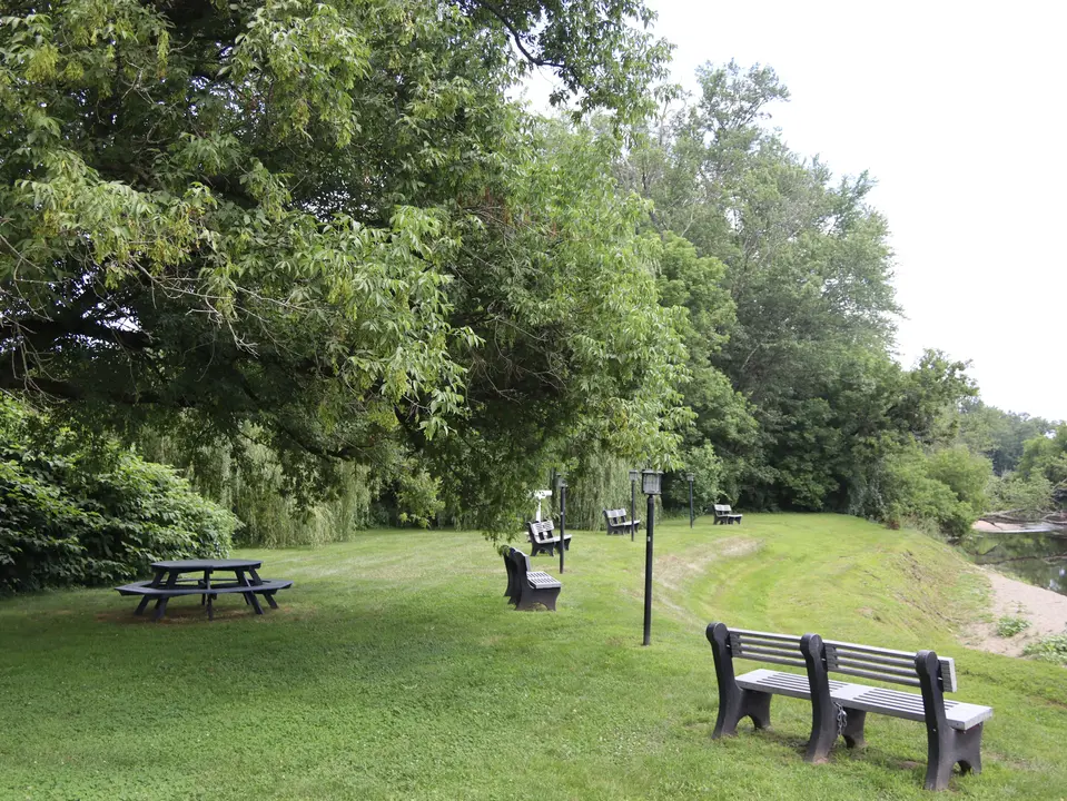 A small park on the other side of the Sheffield Covered Bridge.