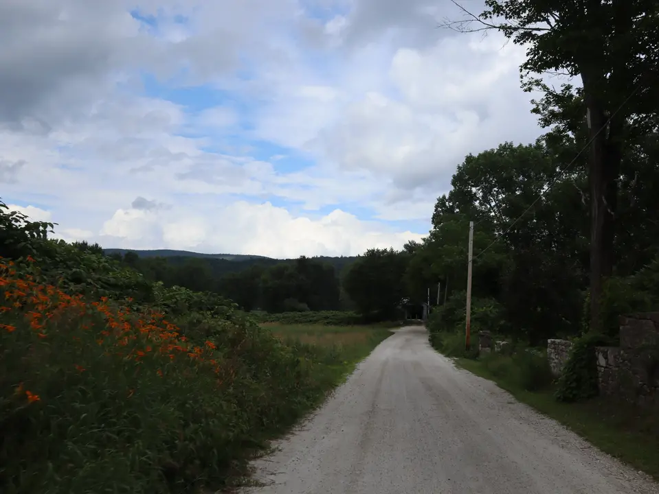Entrance to the parking area for the Historic Sheffield Covered Bridge.