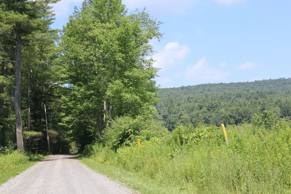Parking area for Jackson Pond (right) off Old Colonial Road.