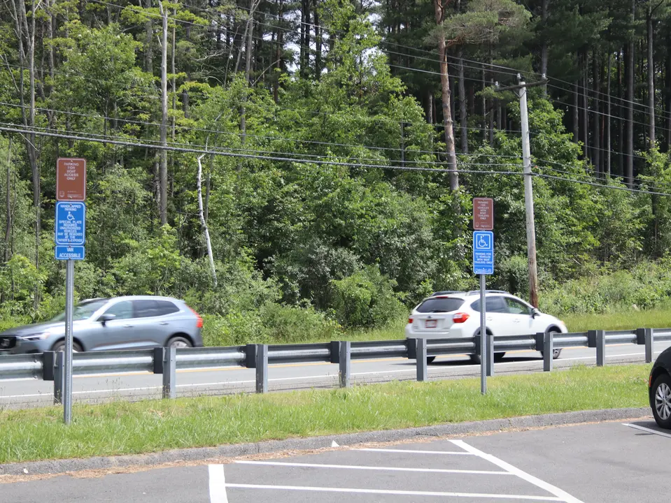 Two accessible parking spaces located adjacent to the Laurel Lake Boat Launch. These spaces hold room for boat trailers.