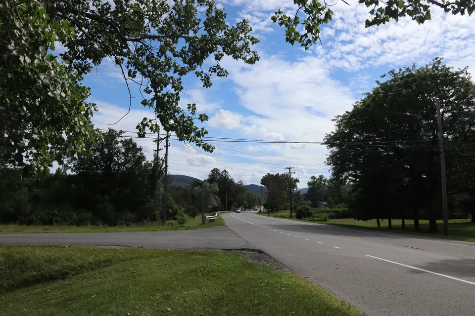Entrance to the Lee Soccer Fields (left) from Pleasant Street.