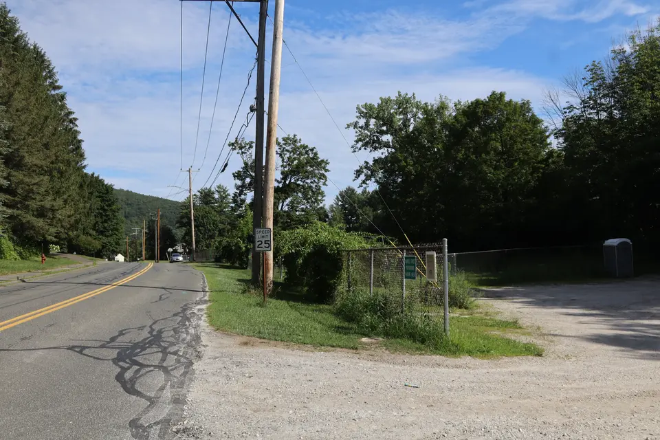 Entrance to the parking area for the Marble Street Athletic Field.