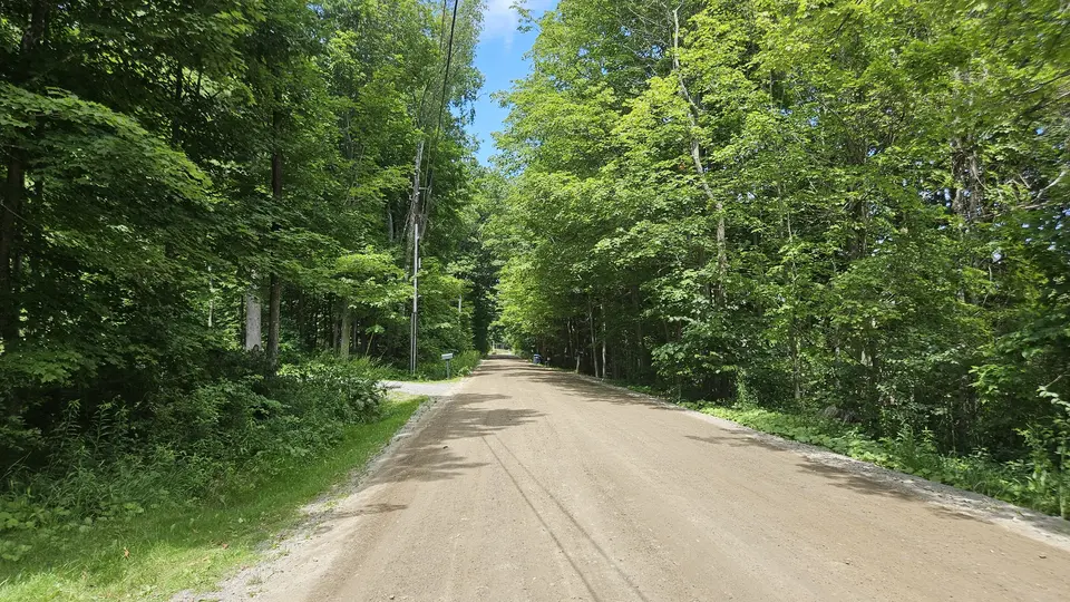 The dirt road leading to the parking area.