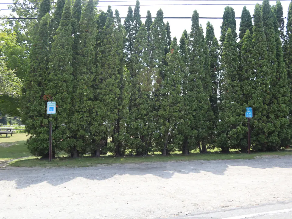 Two accessible parking spaces located in front of the Monterey Town Beach and Lake Garfield Boat Ramp.