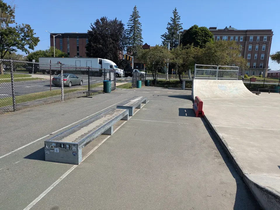 View of the benches at Pittsfield Skate Plaza