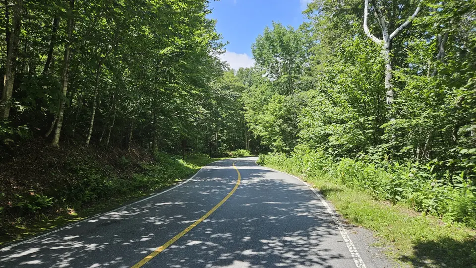 The windy road leading to the parking area.