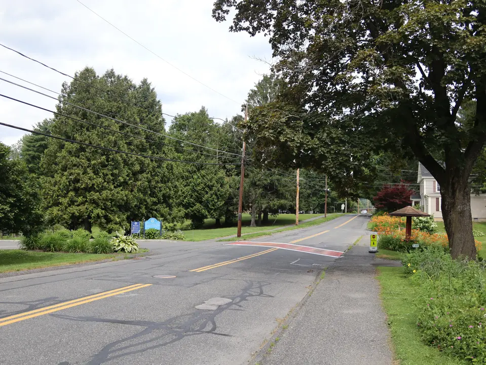 Entrance to the parking area for St. Marys School (left) off Orchard Street.