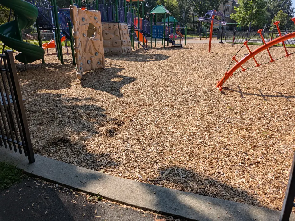 Where the path ends and woodchips begin in the playground