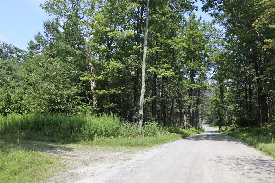 Entrance to the Farmington River WMA (left) from Becket Road North, facing North.