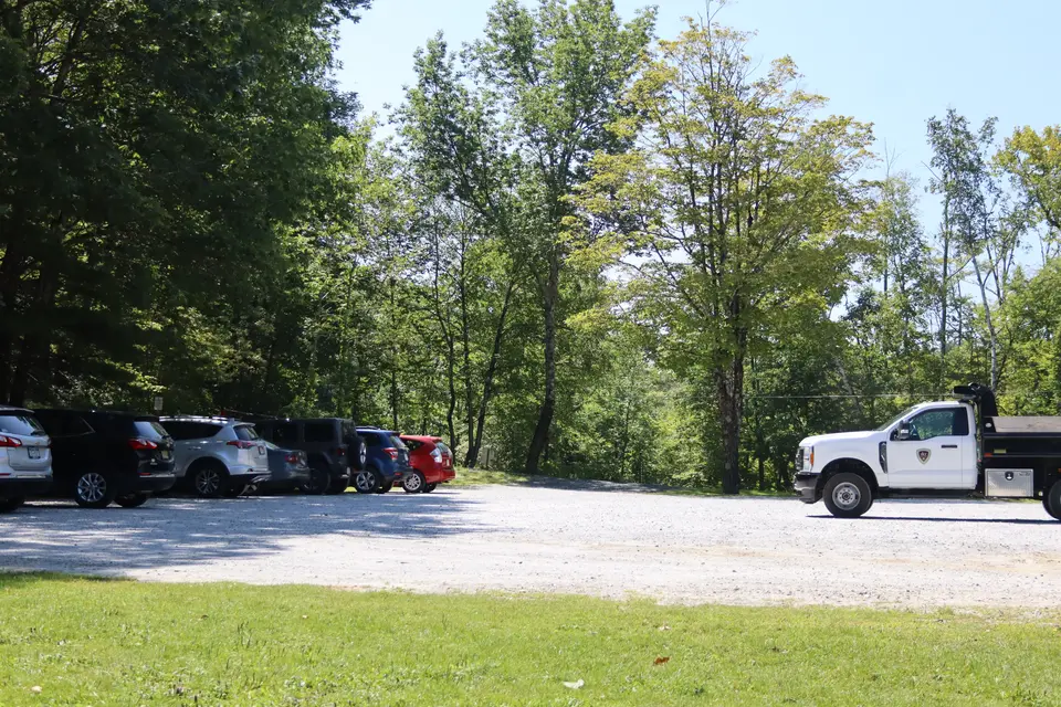 Parking area for the Benedict Pond Boat Ramp.