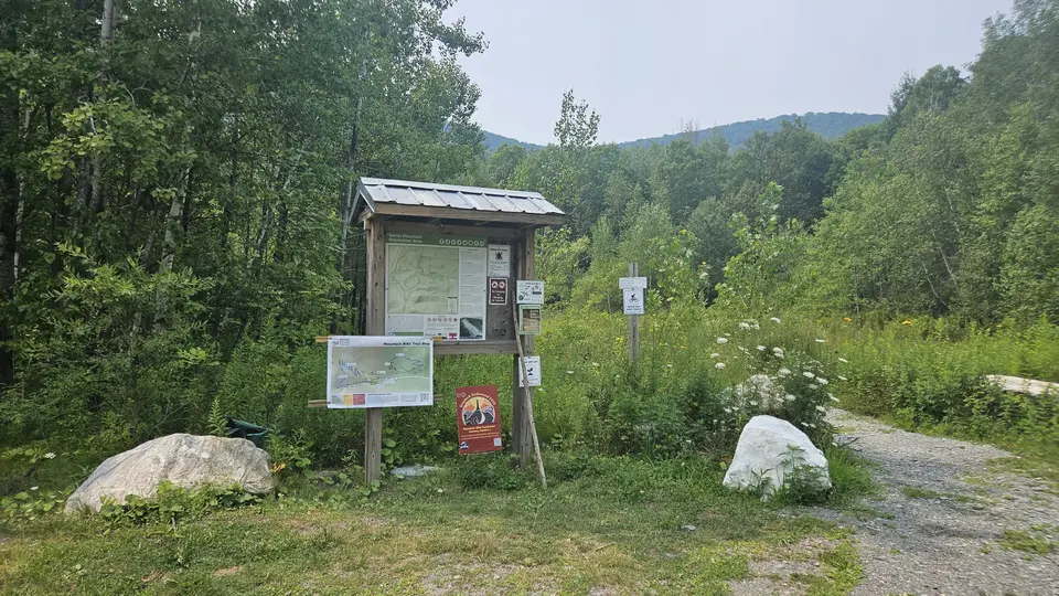 A sign for Mount Berlin Trailhead, by the mountain bike trailhead.