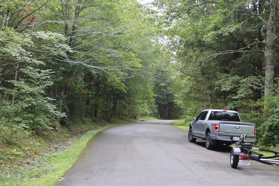 Parking area for Big Pond Boat Ramp, on the paved entrance road to the ramp.