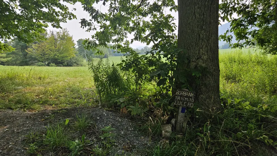 A sign for Burbank Trail at the trailhead.