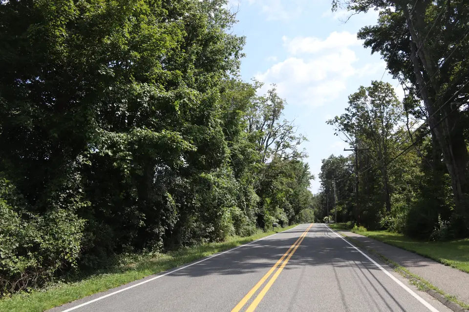 East Street southbound, with the Hallowell Meadow property to the left. 