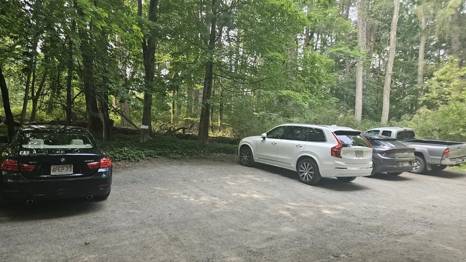 The flat gravel parking lot.