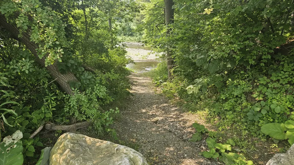 The steep dirt path leading down to the launch site.
