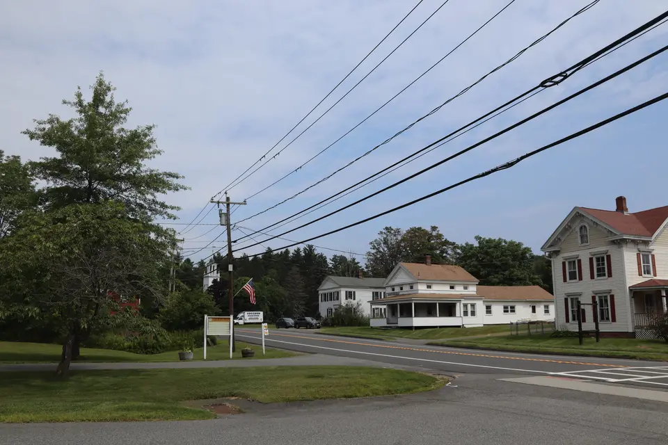 Entrance to Otis Town Hall Park (left), off Massachusetts 8, facing North